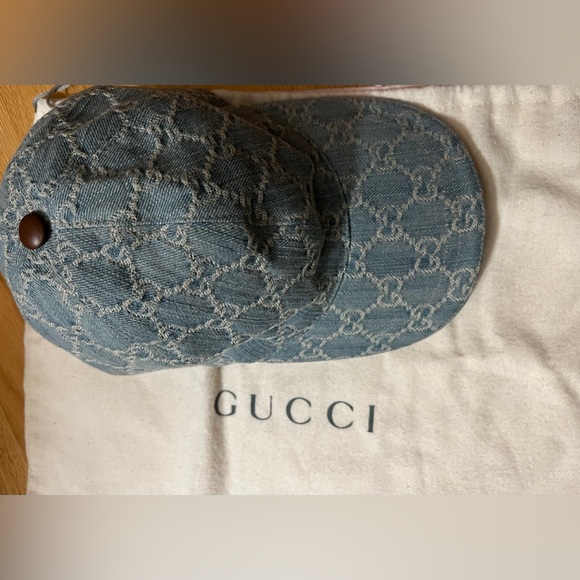 GUCCI Vintage Monogram RARE Chambray Denim Woman's Baseball Hat - Picture 9 of 11